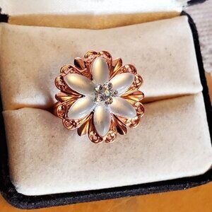 Rose Gold Tone Adjustable Flower Rhinestone Ring Tony Alexander Jewelry Artisan